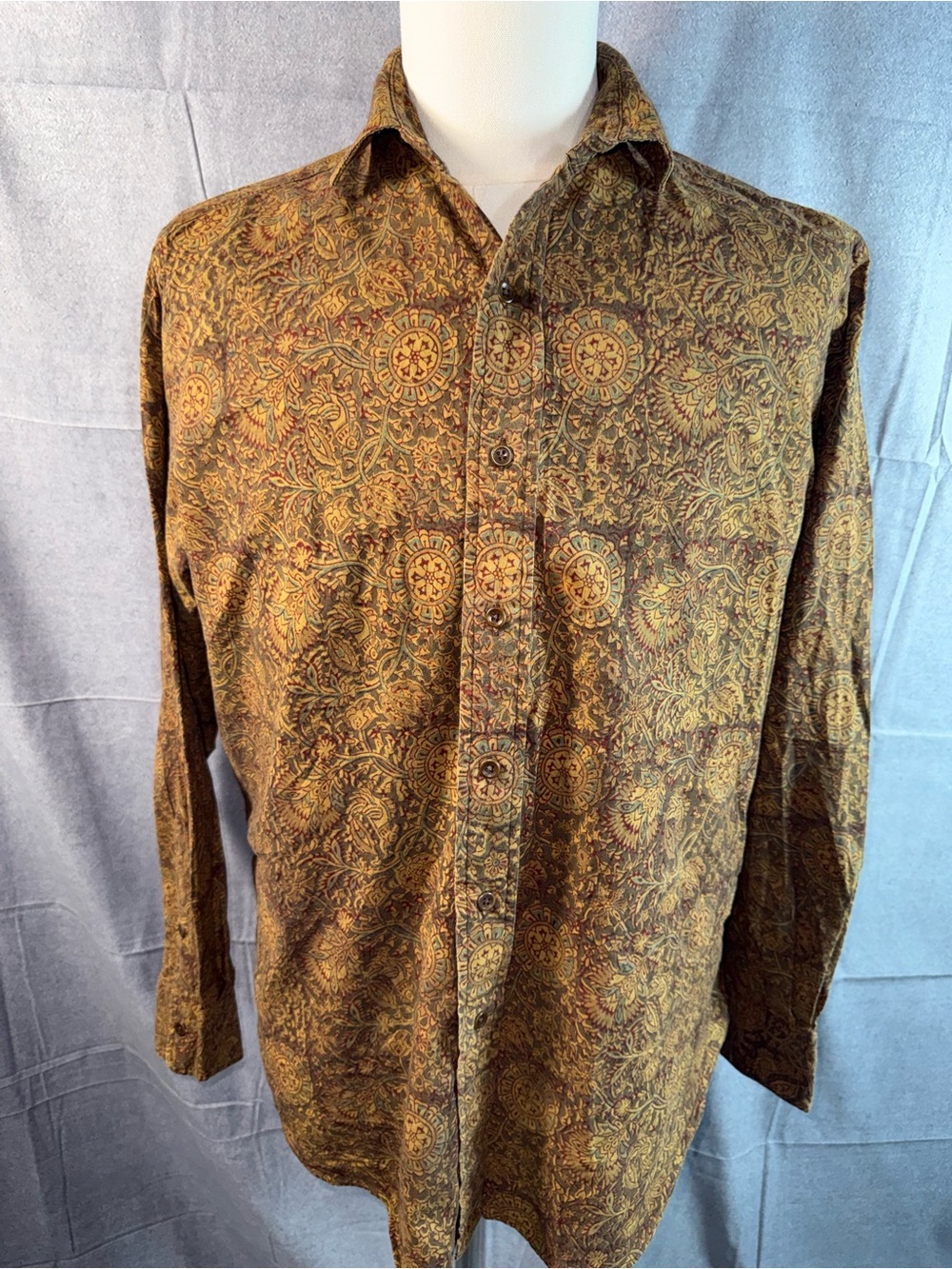 2260-Ralph Lauren Paisley Button-Down Shirt in Brown and Olive